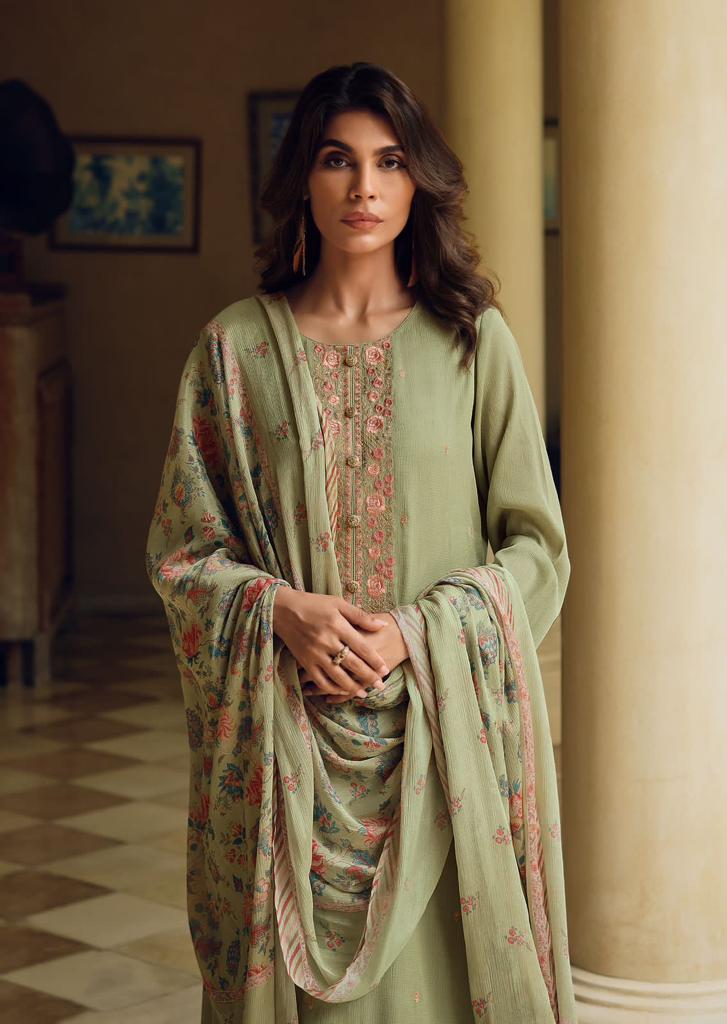 Mint Green Muslin Cotton Designer Suit with Dupatta