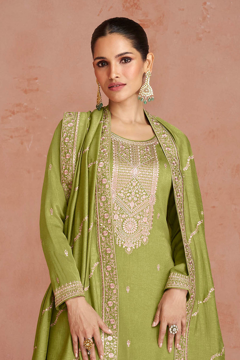 Noor Green Soft Silk Embroidered Salwar Suit with Heavy Dupatta