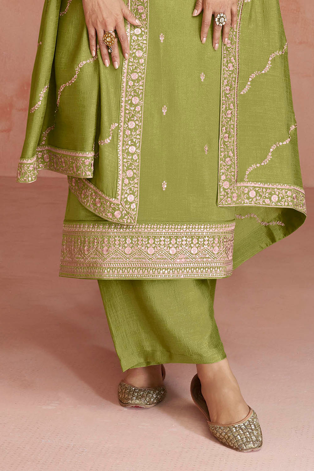 Noor Green Soft Silk Embroidered Salwar Suit with Heavy Dupatta