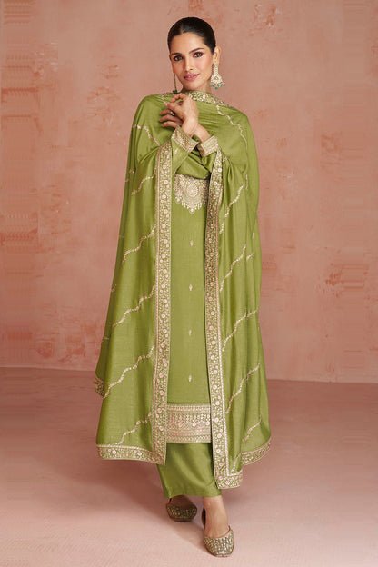 Noor Green Soft Silk Embroidered Salwar Suit with Heavy Dupatta