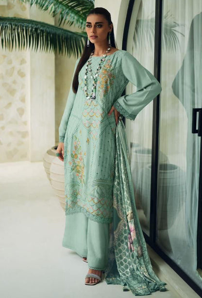 Sage Green Muslin Cotton Designer Suit with Dupatta