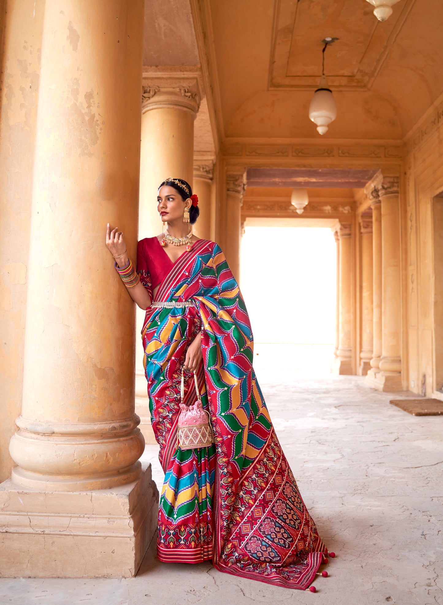 Rangkaat Navratna Patola Style Saree with Tessles