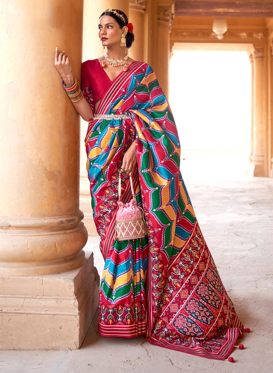 Rangkaat Navratna Patola Style Saree with Tessles