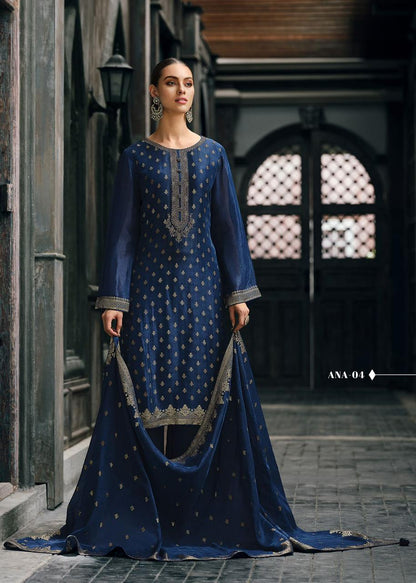 Space Blue  Banarasi Woven Silk Suit and Dupatta