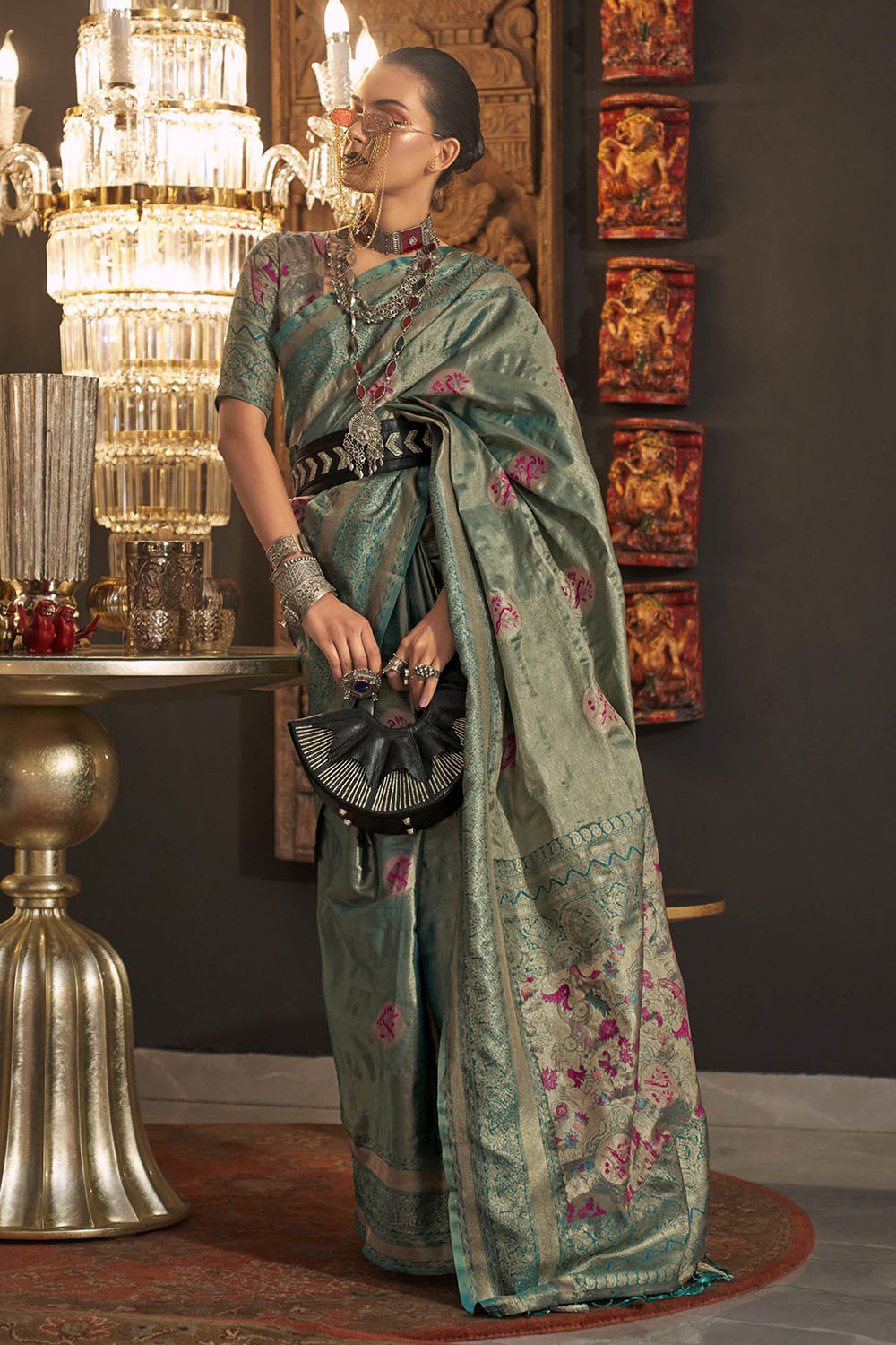 Glorious Green Soft Banarasi Silk with Menakari Butti and Khimkhab Style Blouse