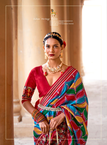 Rangkaat Navratna Patola Style Saree with Tessles