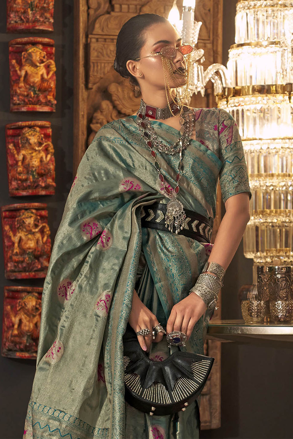 Glorious Green Soft Banarasi Silk with Menakari Butti and Khimkhab Style Blouse