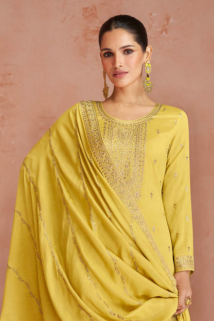 Sunflower Yellow Soft Silk Embroidered Salwar Suit with Heavy Dupatta