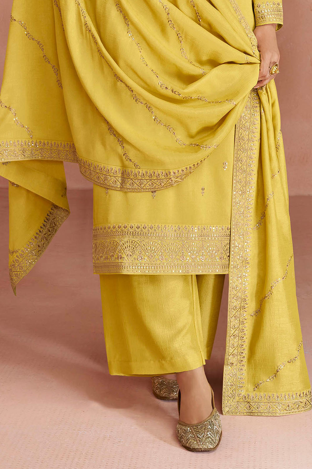 Sunflower Yellow Soft Silk Embroidered Salwar Suit with Heavy Dupatta