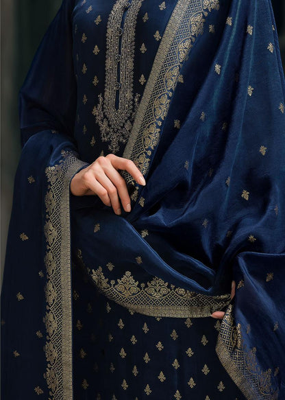 Space Blue  Banarasi Woven Silk Suit and Dupatta