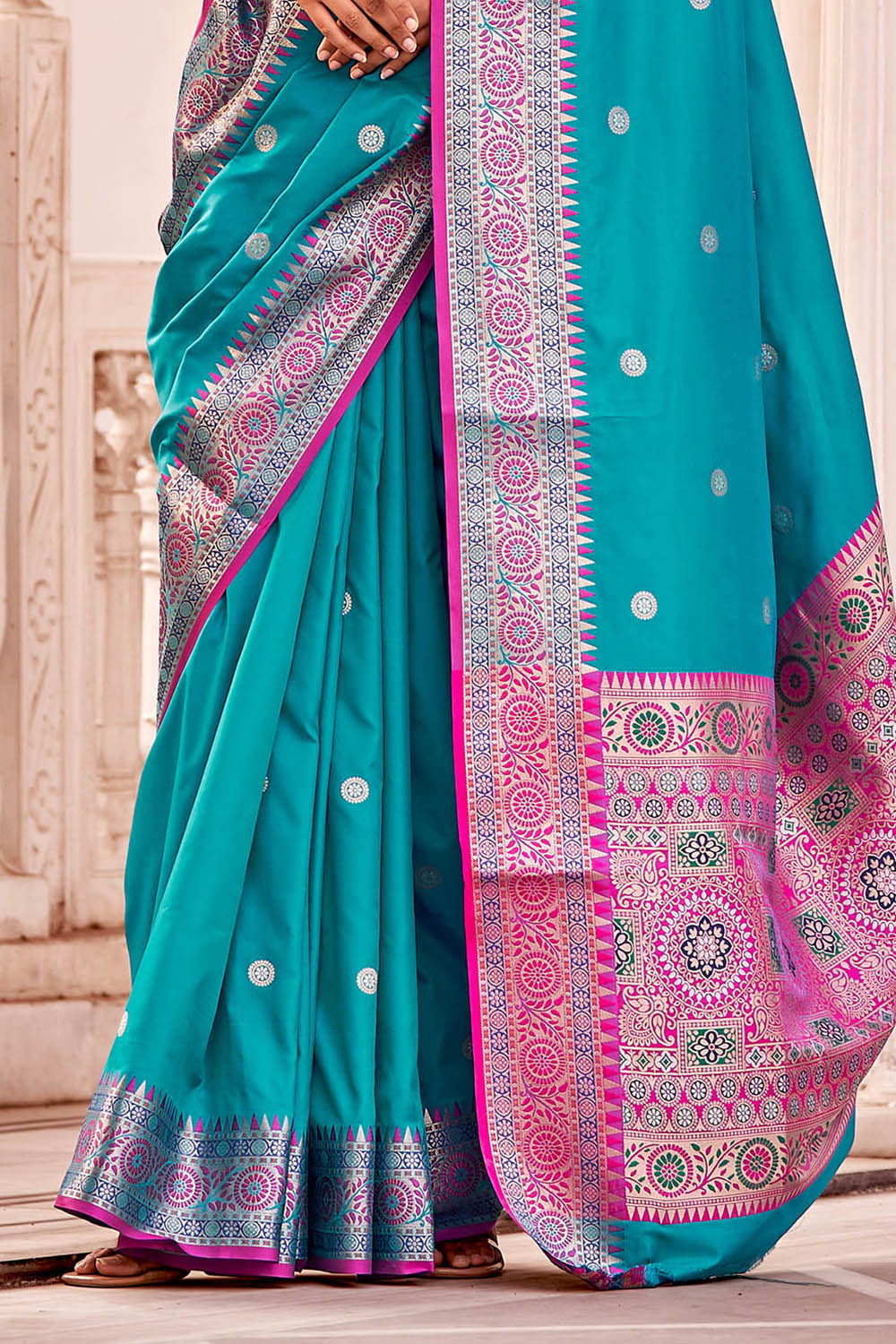 Shazam Blue  Soft Silk Paithani Saree with Contrast Banarasi Blouse