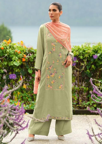 Serene Green Muslin Cotton Designer Suit with Dupatta