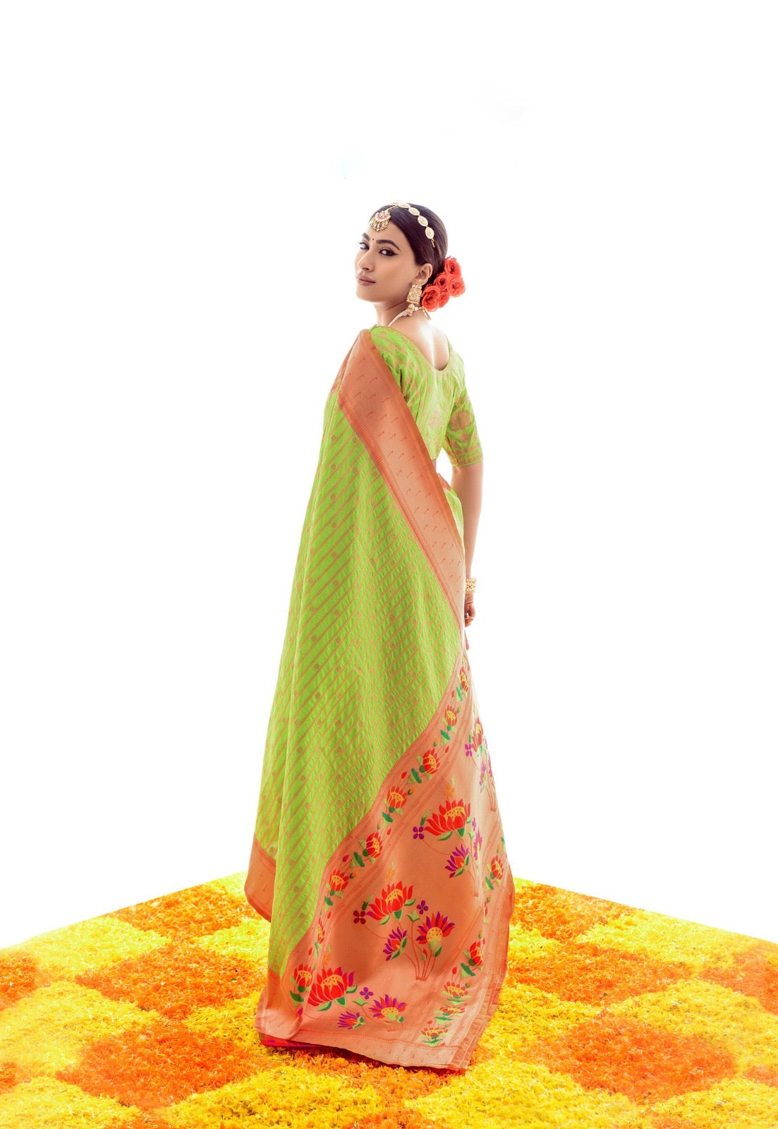 Clover Green Soft Silk Paithani Saree with Grand Paithani Pallu and Border