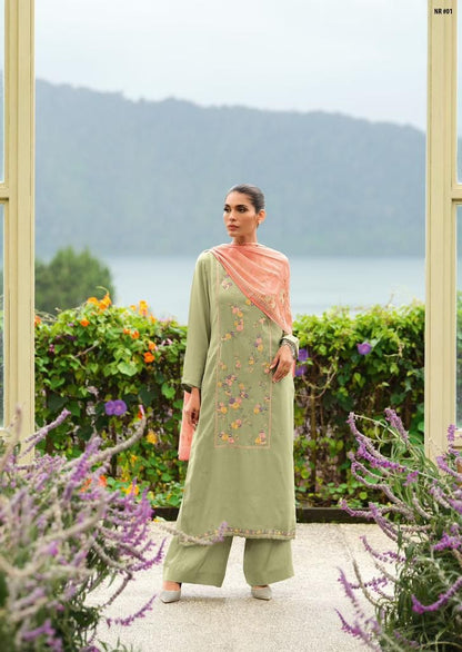 Serene Green Muslin Cotton Designer Suit with Dupatta