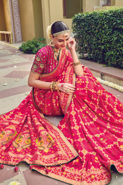 Tomato Red Soft Bandhani Style Dola Silk Saree with Blouse