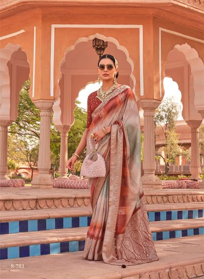 Brown with Light Champagne Soft Silk Designer Saree with Banarasi Blouse