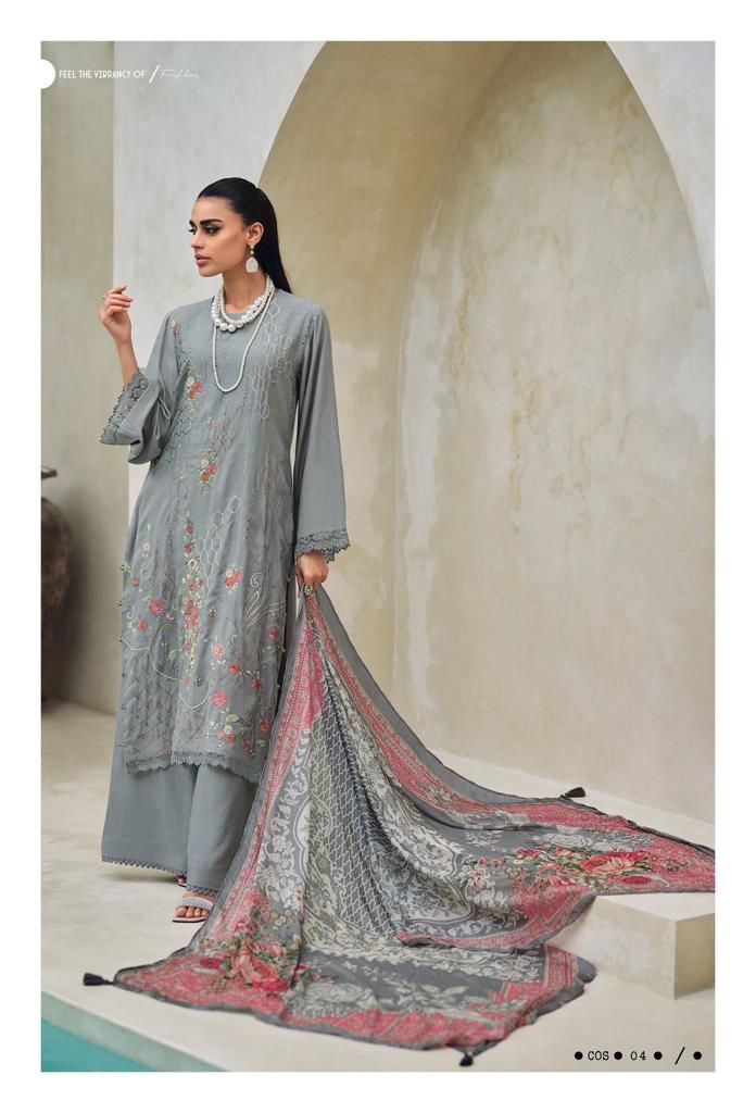 Lava Grey Muslin Cotton Designer Suit with Dupatta