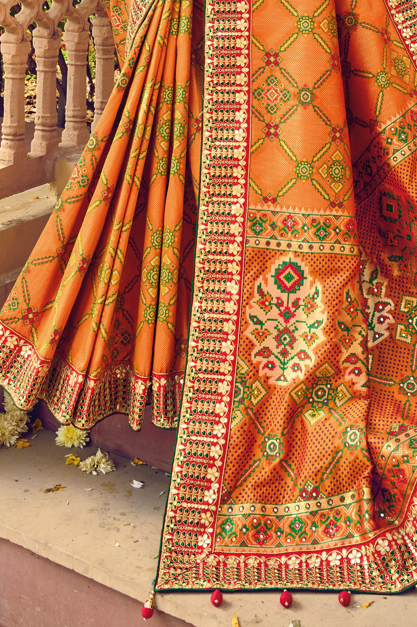 Apricot Yellow Patola Style Designer Silk Saree with Blouse