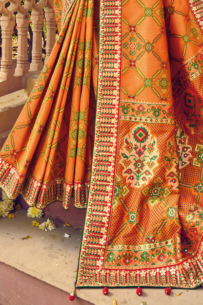 Apricot Yellow Patola Style Designer Silk Saree with Blouse