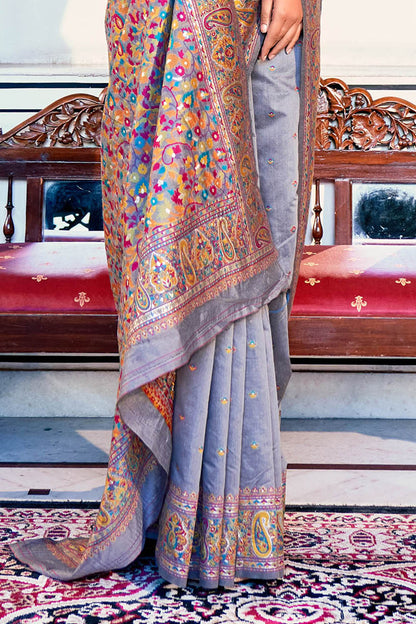 Opera Mauve  Pure Handloom Modal Weaving Silk Kashmiri Kani Saree