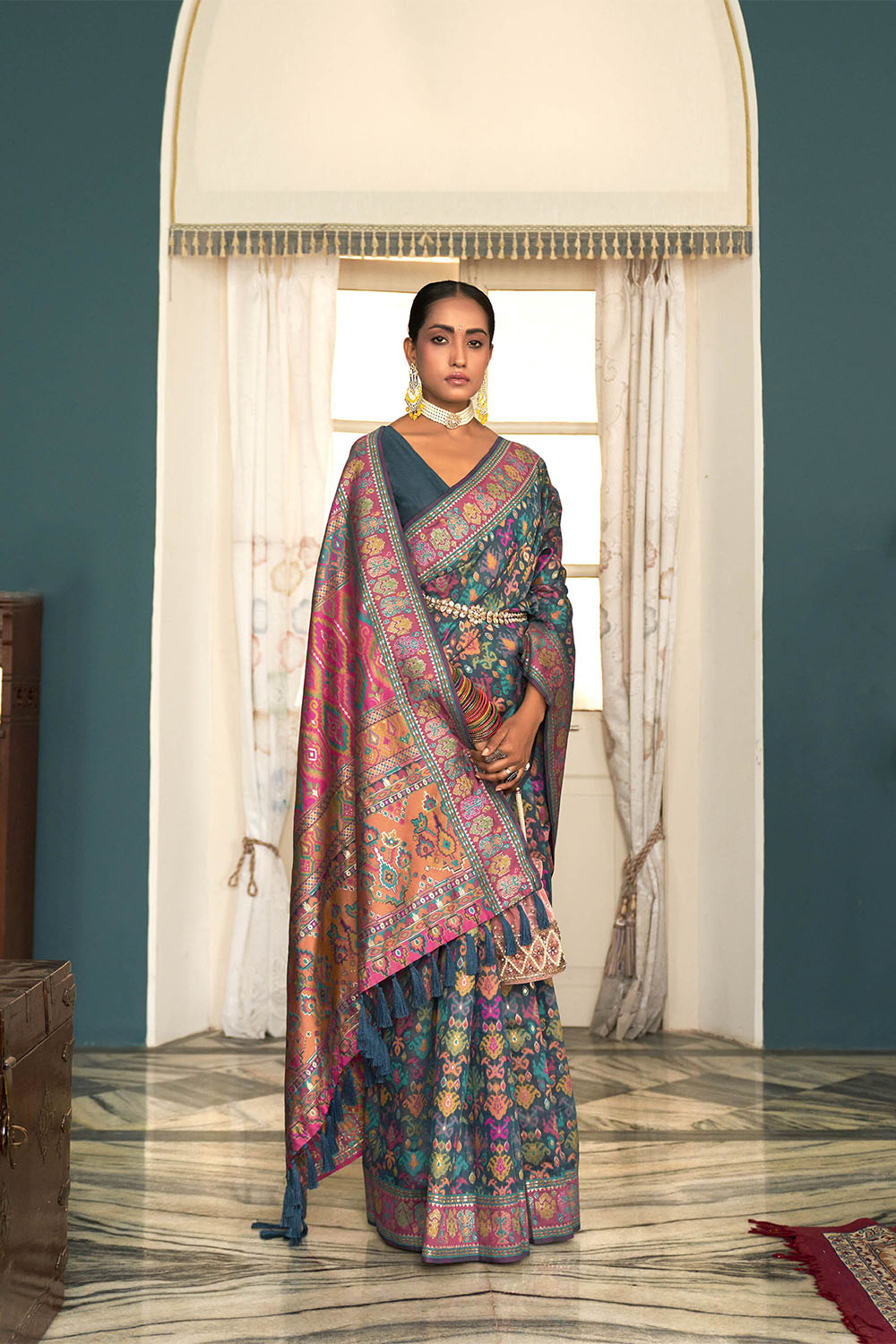 Bottle Green Woven Designer Kashmiri Kani Silk Saree with Intricate Floral Weaving Design