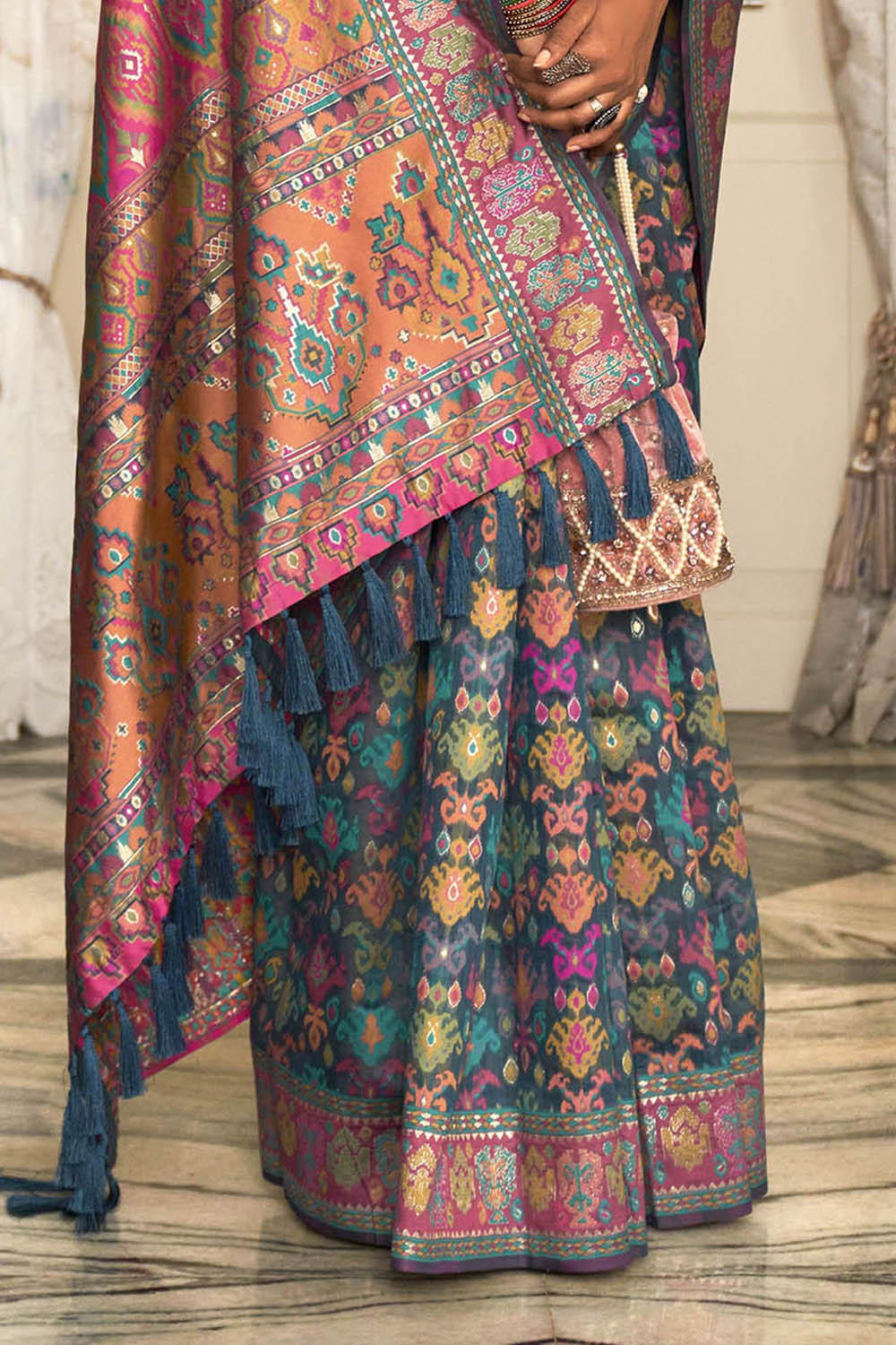 Bottle Green Woven Designer Kashmiri Kani Silk Saree with Intricate Floral Weaving Design