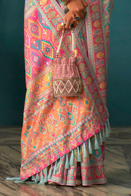 Powder Blue Woven Designer Kashmiri Kani Silk Saree with Intricate Floral Weaving Design