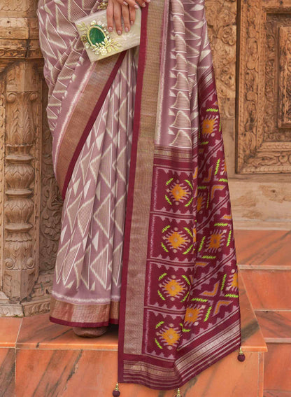 Mauve with Mehroon Soft Floral Printed Saree with Ekat Border and Pallu