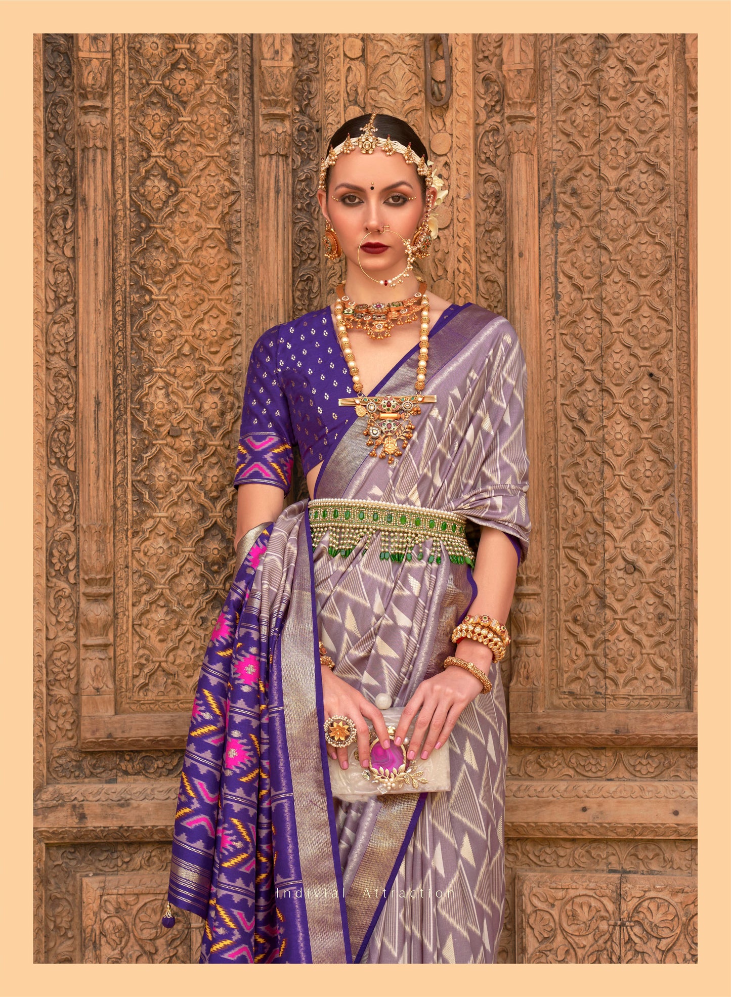 Lilac with Purple Soft Floral Printed Saree with Ekat Border and Pallu