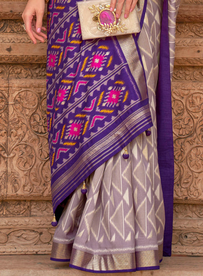 Lilac with Purple Soft Floral Printed Saree with Ekat Border and Pallu