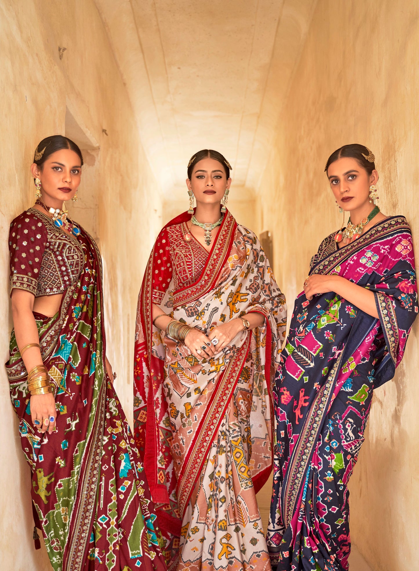 Premium Designer Deep Dark Patola Silk Saree Blouse with Sequins all over