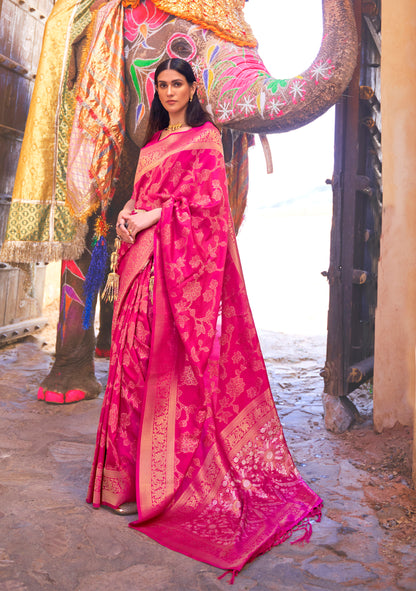 Dark Pink Value Added Sequence Woven Designer Kanjivaram Saree