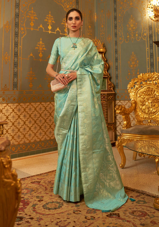 Pine Green Banarasi Zari Woven Designer Saree for Weddings