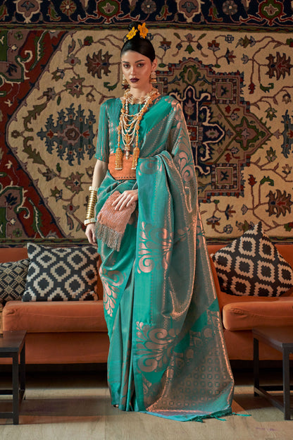 Tiffany Copper Zari Woven Soft Silk Saree