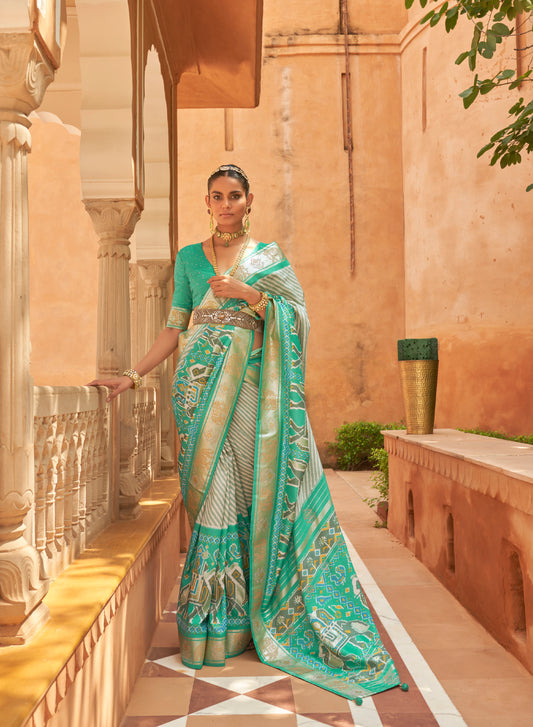 Powder Green Patola Silk Saree with Zari Border Patola Silk Saree