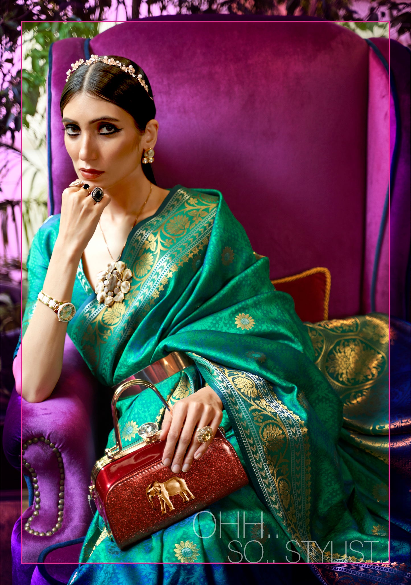 Emerald Green Soft Banarasi Silk Saree with Golden Zari Weaving