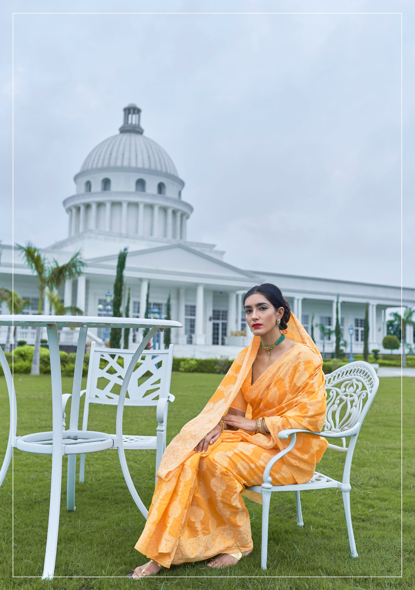 Canary Yellow Woven Chikankari Saree with Intricate Design