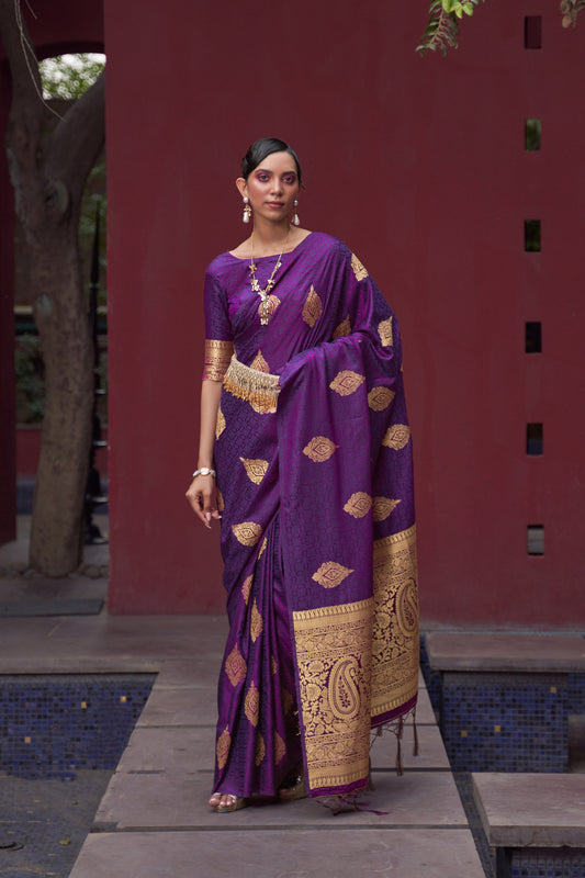 Royal Purple Soft Kanjivaram Glamorous Saree With Zari