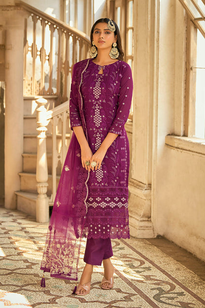 Purple Lucknowi Inspired Salwar Suit with Dupatta