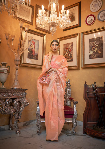 Apricot Orange Soft Banarasi Zari Woven Designer Saree