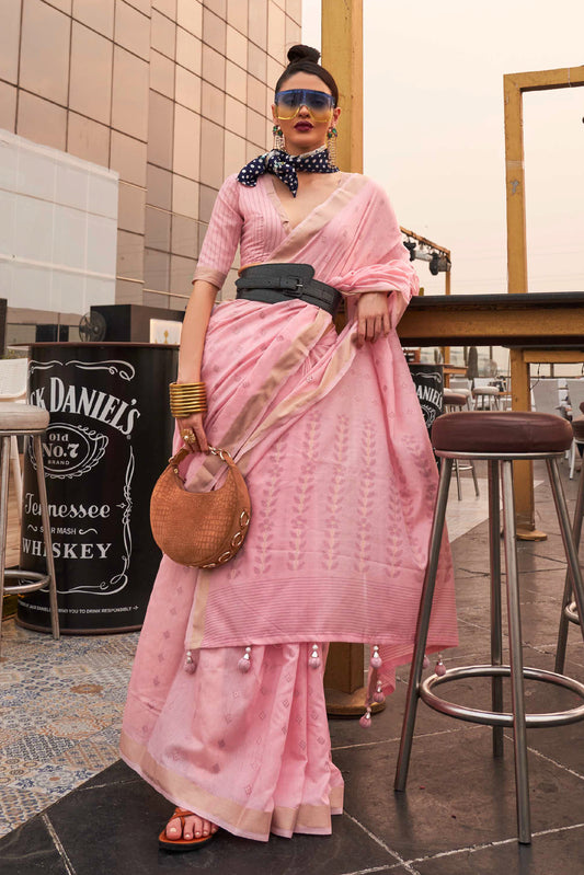 Baby Pink linen Inspired Designer Saree