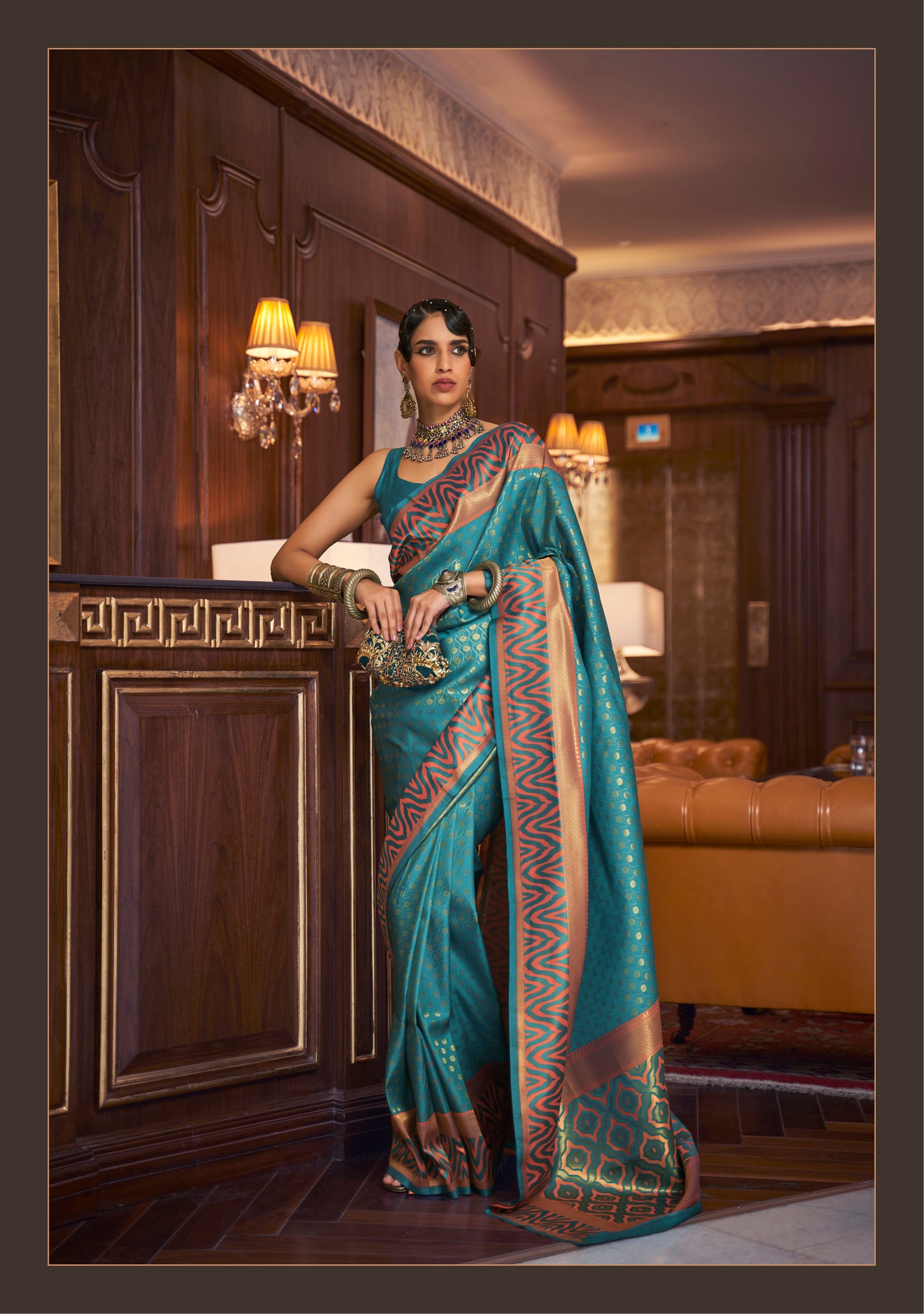 Teal Blue Banarasi Silk Saree with Designer Blouse for Women