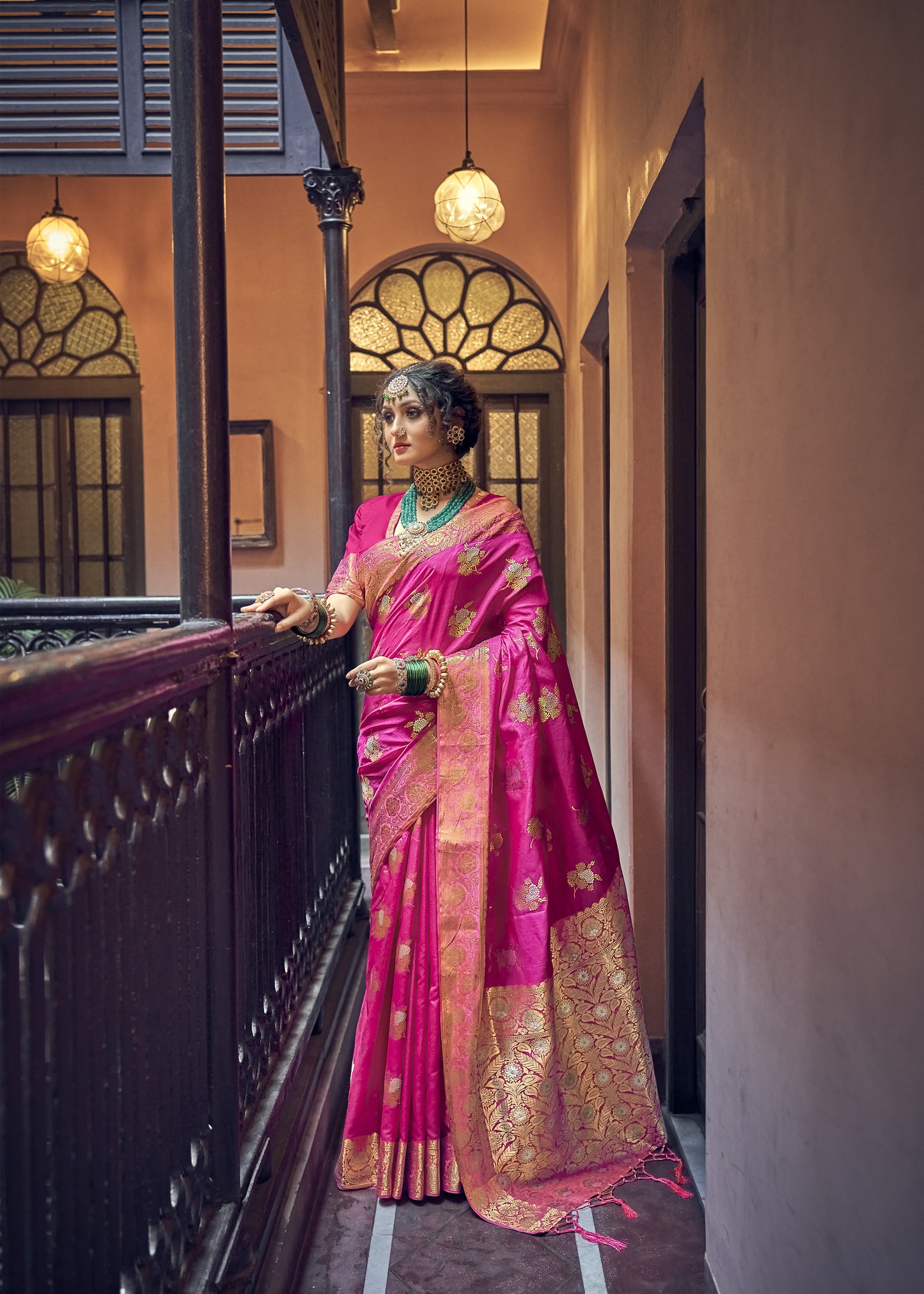 Maharani Pink Banarasi Kaduwa Dual Zari Woven Saree for Weddings