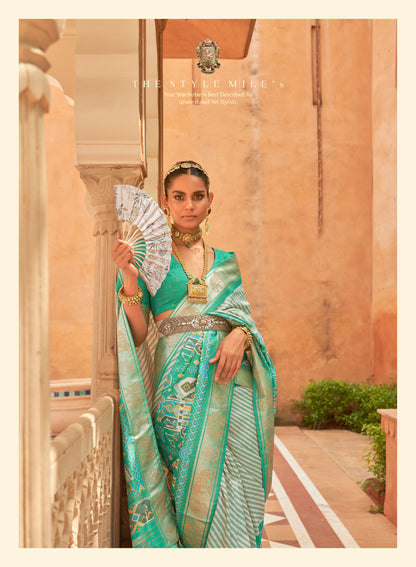 Powder Green Patola Silk Saree with Zari Border Patola Silk Saree