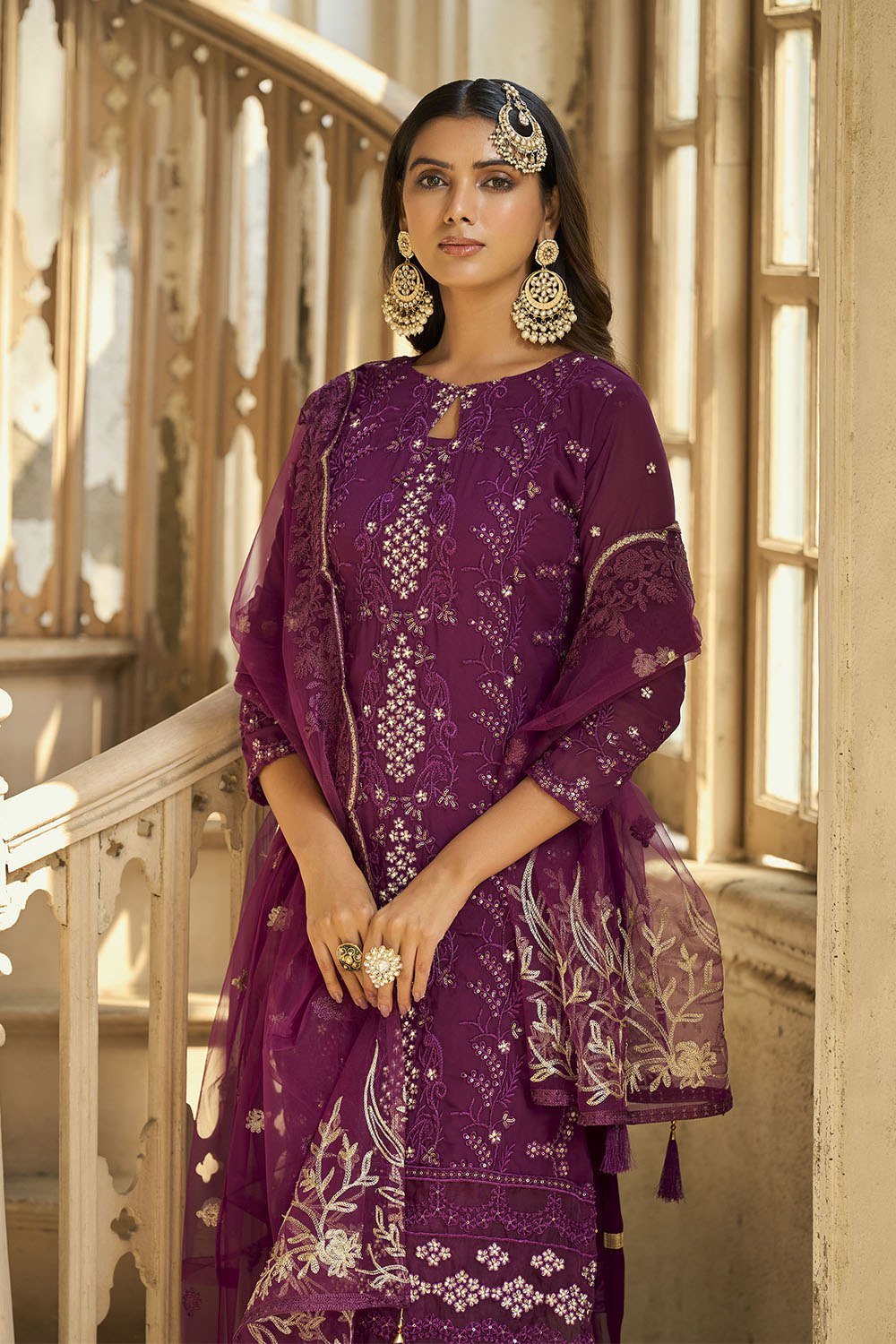 Purple Lucknowi Inspired Salwar Suit with Dupatta