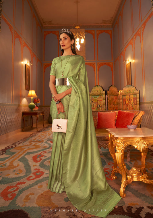 Light Green  Zari Woven Soft Kanjivaram Silk Saree