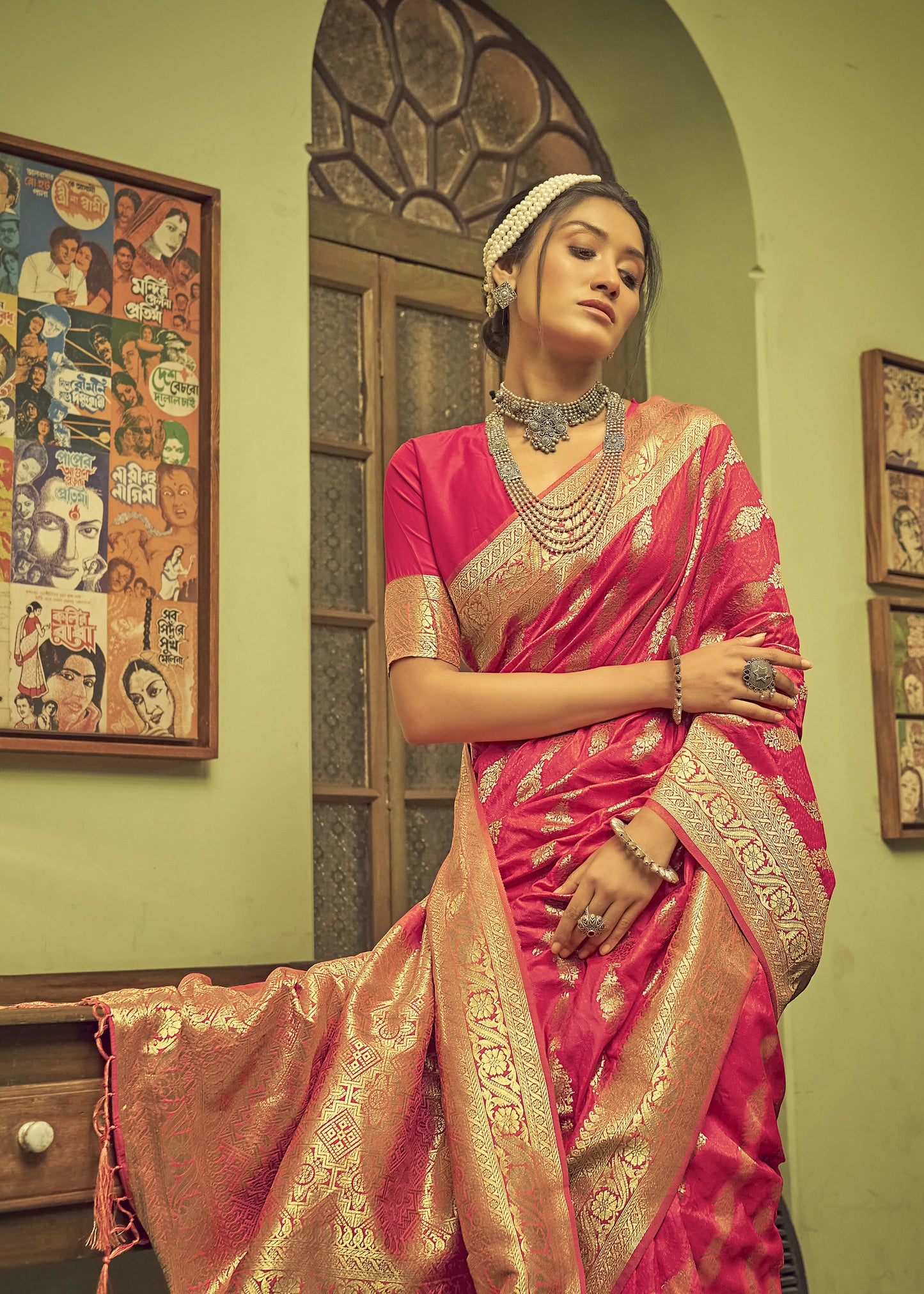 Bright Red Soft Banarasi Saree with Lehariya Style Zari Weaving