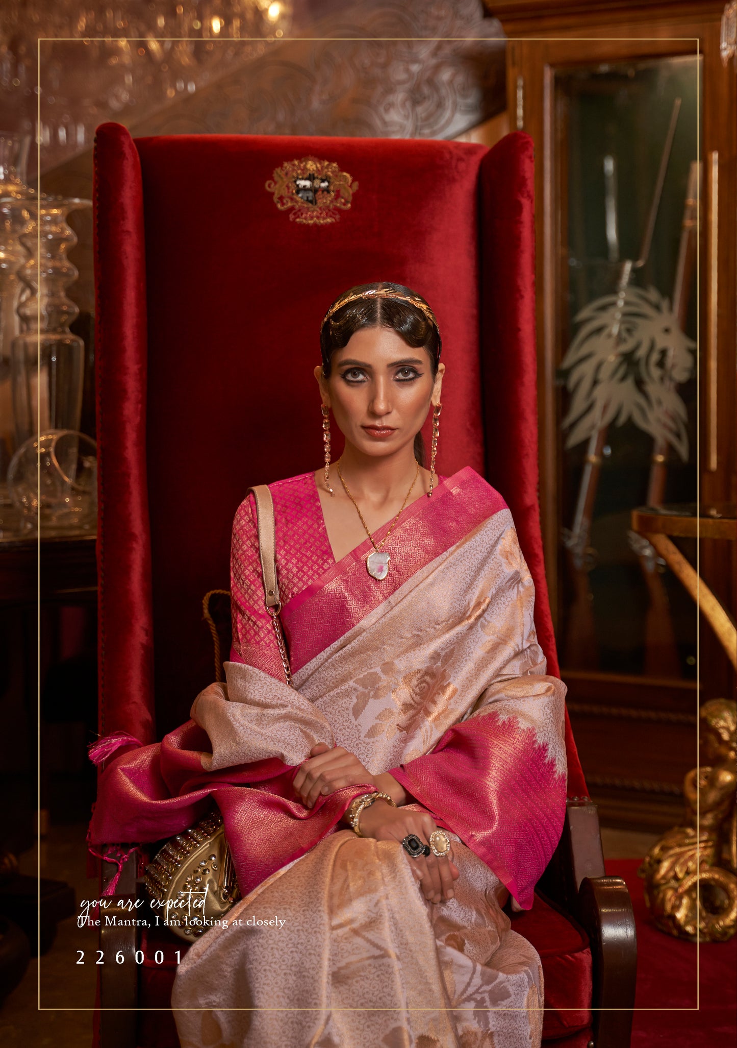 Glossy White with Pink kanjivaram Pattu Saree for Woman