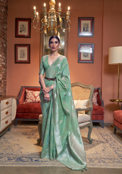 Light Green Woven Banarasi Silk Saree For Pretty You