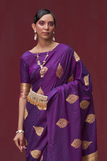 Royal Purple Soft Kanjivaram Glamorous Saree With Zari